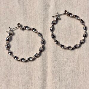 Vintage Sterling Silver 925 Twisted Braided Hoops Hinged Latch Earrings 1.50”